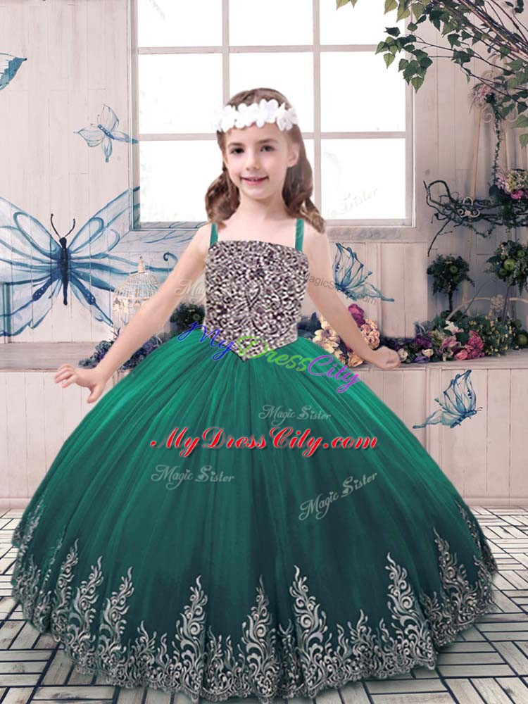 Custom Designed Sleeveless Beading and Embroidery Lace Up Girls Pageant Dresses