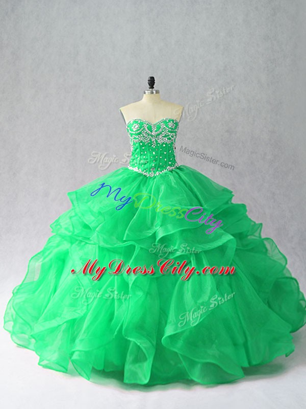 Chic Floor Length Green Quinceanera Gown Sweetheart Sleeveless Lace Up