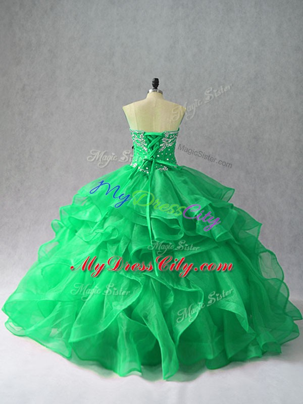 Chic Floor Length Green Quinceanera Gown Sweetheart Sleeveless Lace Up