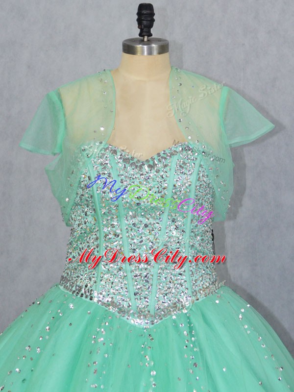 Floor Length Ball Gowns Sleeveless Apple Green 15th Birthday Dress Lace Up