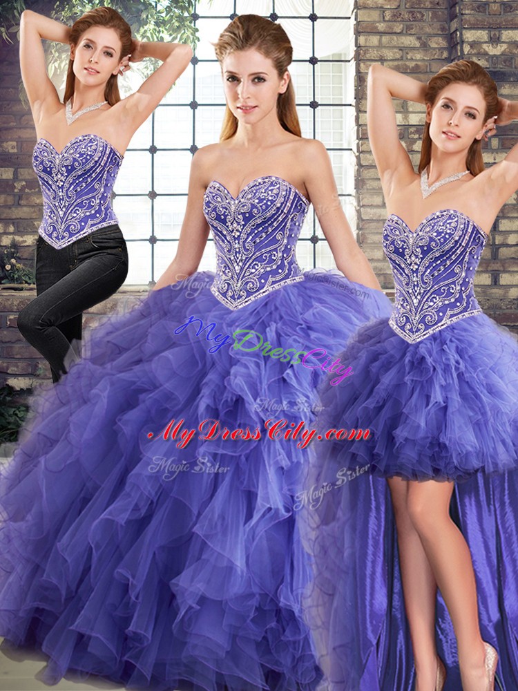 Delicate Tulle Sleeveless Floor Length Quinceanera Gown and Beading and Ruffles