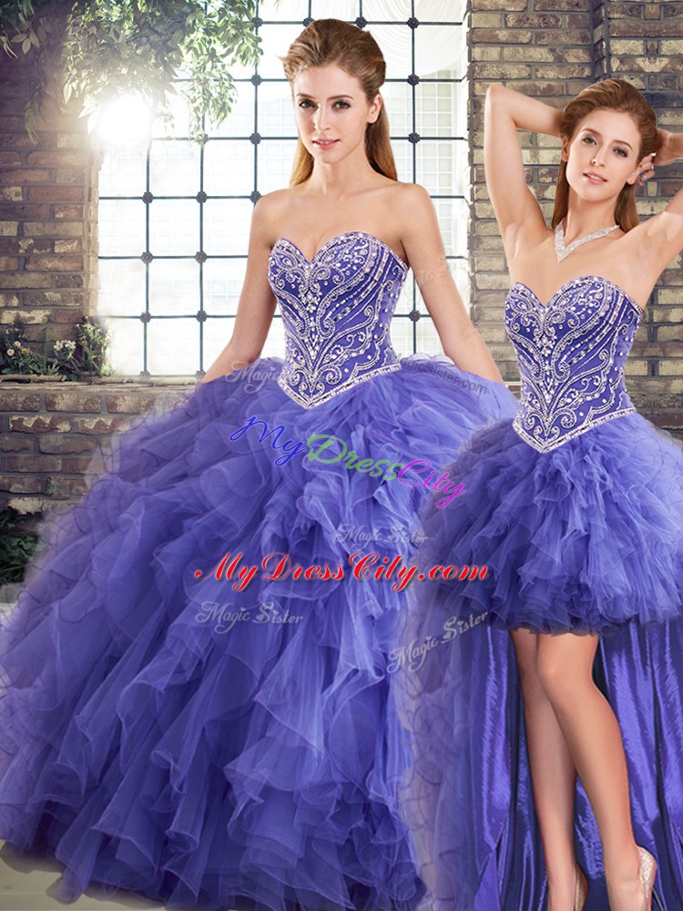 Delicate Tulle Sleeveless Floor Length Quinceanera Gown and Beading and Ruffles