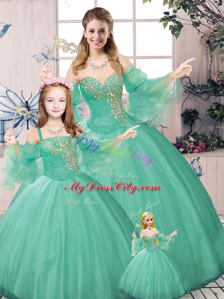 Classical Floor Length Lace Up Sweet 16 Dresses Green for Sweet 16 and Quinceanera with Beading and Ruching