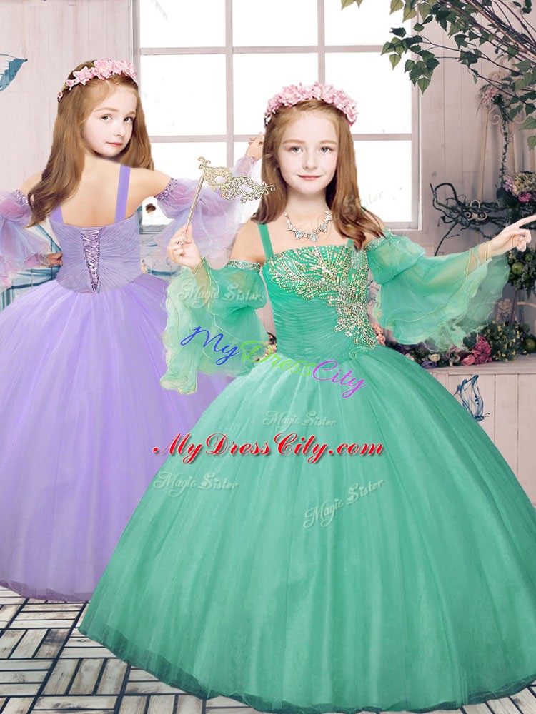 Classical Floor Length Lace Up Sweet 16 Dresses Green for Sweet 16 and Quinceanera with Beading and Ruching