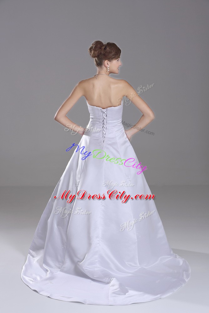 Sleeveless Brush Train Lace Up Beading Bridal Gown