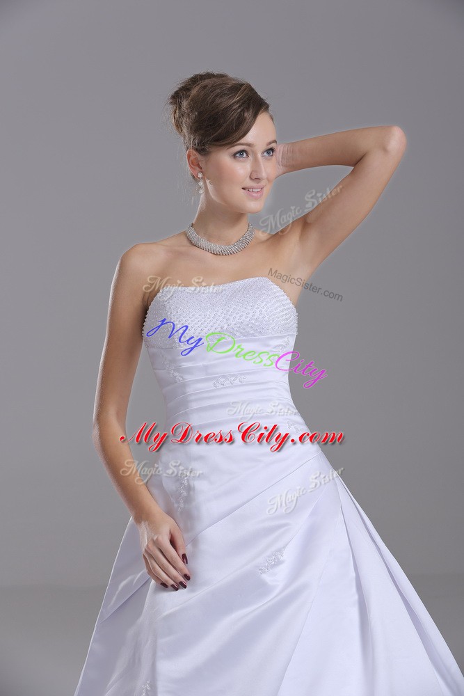 Sleeveless Brush Train Lace Up Beading Bridal Gown