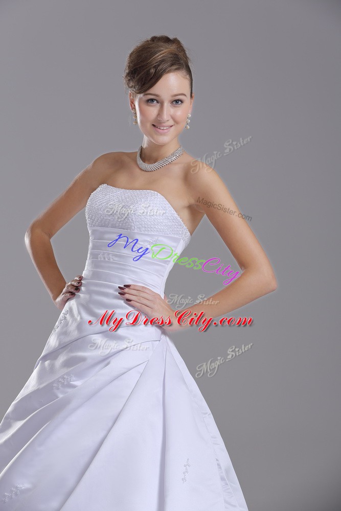 Sleeveless Brush Train Lace Up Beading Bridal Gown