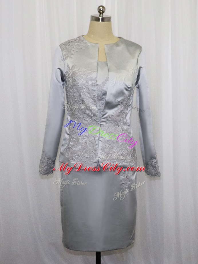 Grey Zipper Square Lace and Appliques Dress for Prom Satin Sleeveless