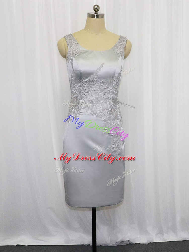 Grey Zipper Square Lace and Appliques Dress for Prom Satin Sleeveless