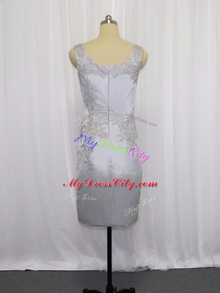 Grey Zipper Square Lace and Appliques Dress for Prom Satin Sleeveless