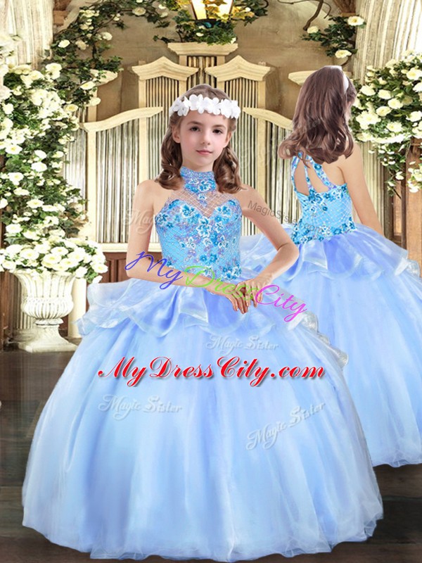 Organza Sleeveless Floor Length Custom Made Pageant Dress and Appliques