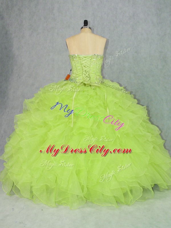 Attractive Sweetheart Sleeveless Lace Up Sweet 16 Quinceanera Dress Yellow Green Organza