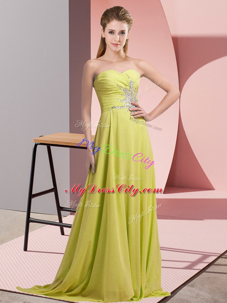 Delicate Floor Length Empire Sleeveless Yellow Green Cocktail Dresses Lace Up