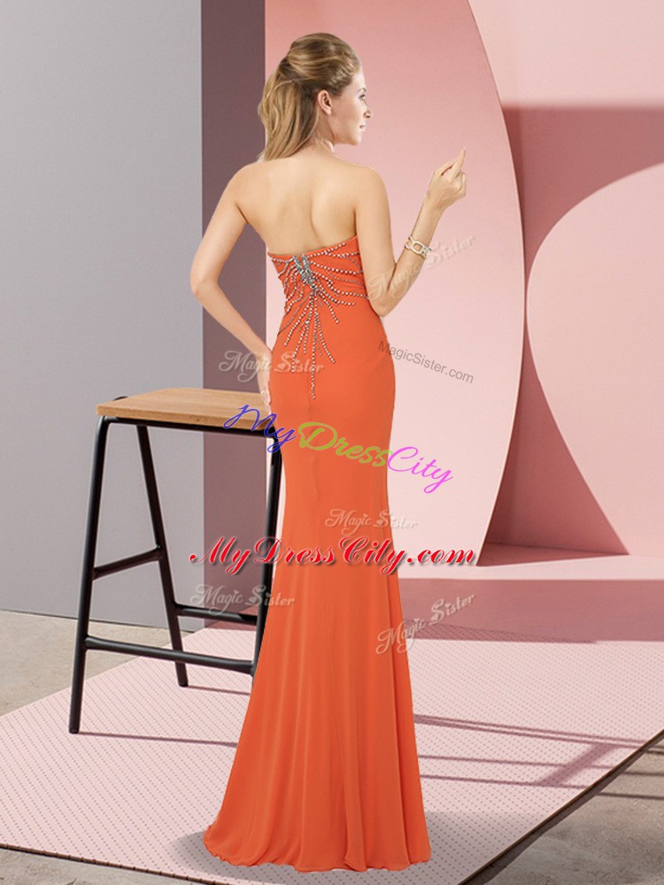 Hot Pink Sleeveless Floor Length Beading Zipper Evening Party Dresses