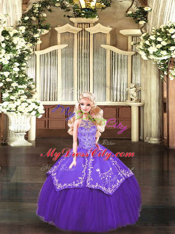 Most Popular Purple Sleeveless Beading and Embroidery Floor Length Quince Ball Gowns