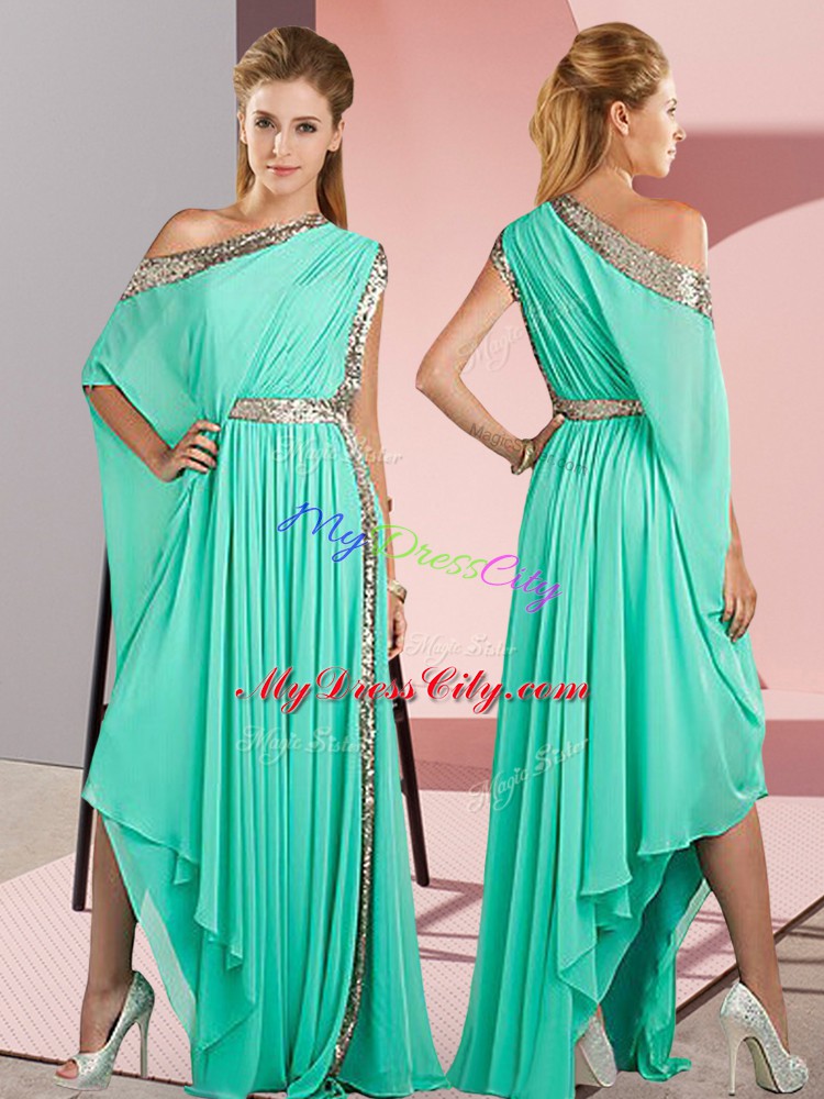 Modest One Shoulder Sleeveless Chiffon Homecoming Dress Sequins Side Zipper