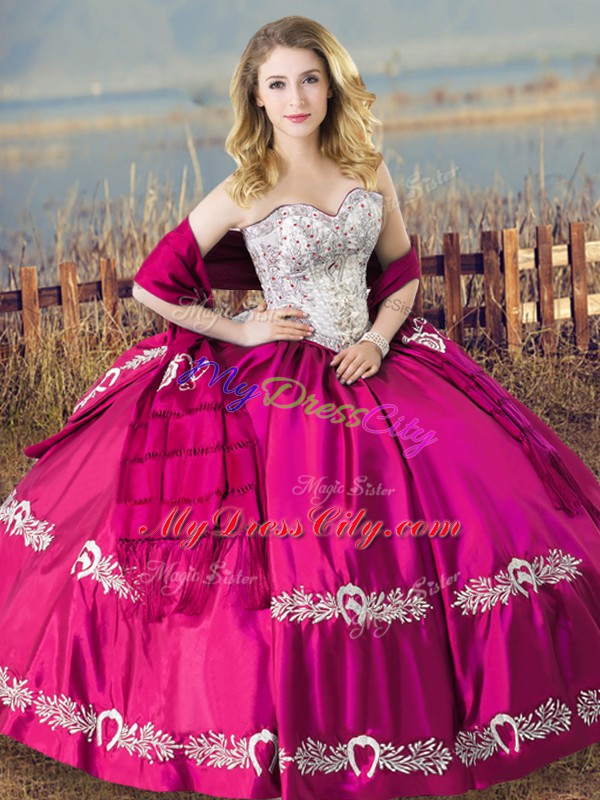 Exquisite Sweetheart Sleeveless Lace Up Sweet 16 Quinceanera Dress Fuchsia