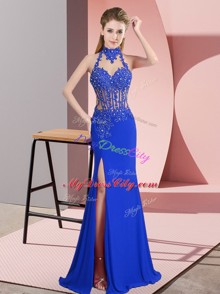 Fantastic Sleeveless Floor Length Lace and Appliques Backless with Blue