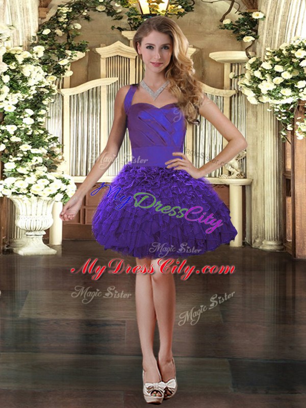 Trendy Purple Halter Top Neckline Ruffles Quinceanera Dresses Sleeveless Lace Up