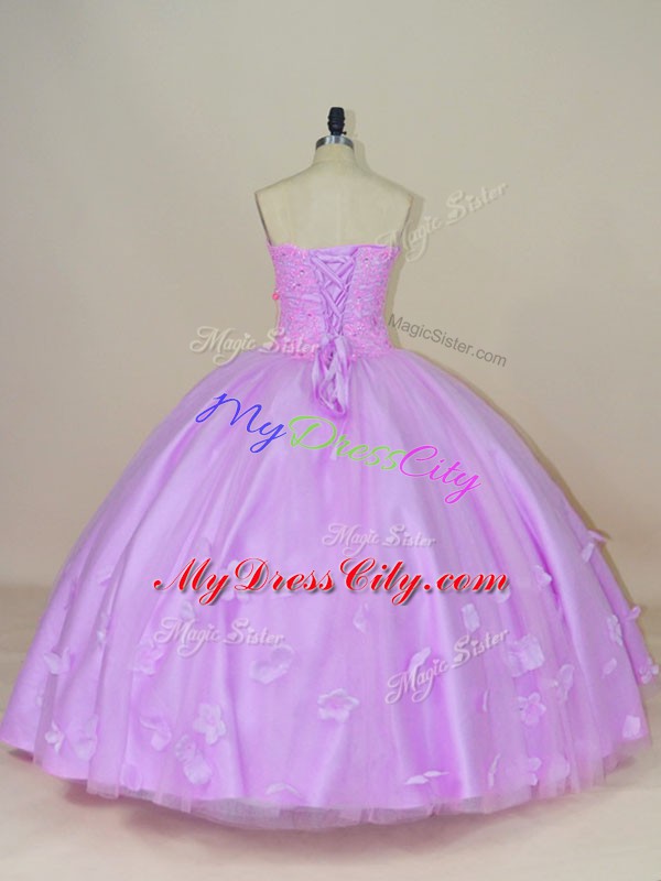 Inexpensive Hand Made Flower 15th Birthday Dress Lilac Lace Up Sleeveless Floor Length