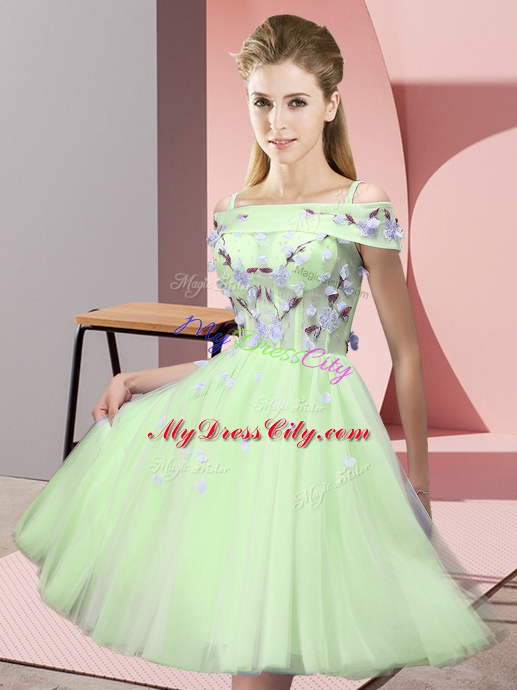 Smart Knee Length Empire Short Sleeves Yellow Green Quinceanera Court Dresses Lace Up