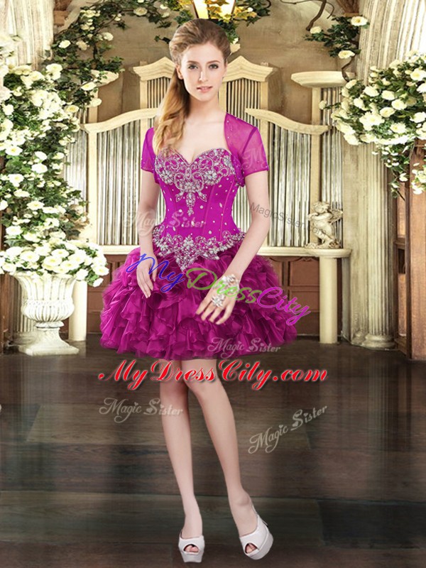 High Quality Sweetheart Sleeveless Organza Evening Dress Beading and Ruffles Lace Up