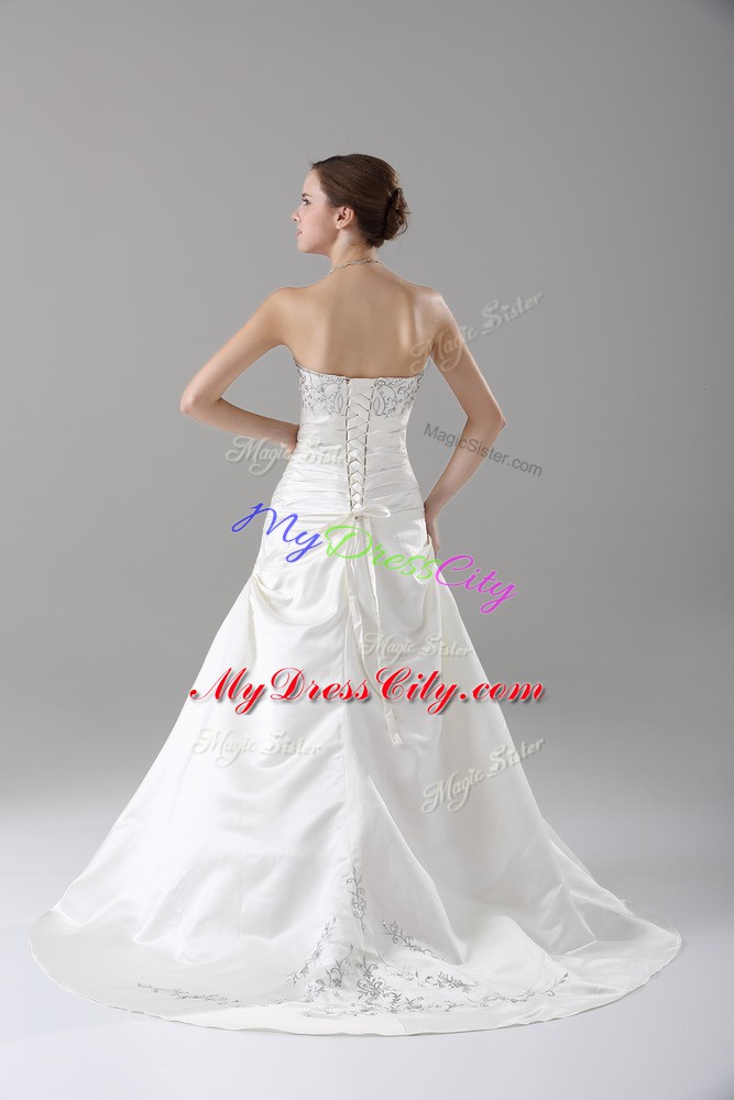 Best Sleeveless Brush Train Lace Up Beading Bridal Gown