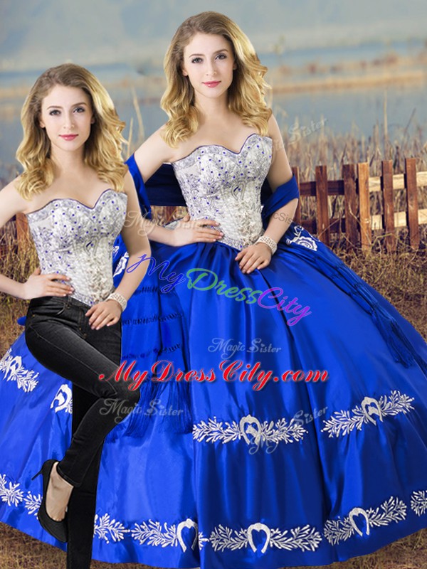 Royal Blue Sleeveless Satin and Organza Lace Up Quinceanera Gowns for Sweet 16 and Quinceanera