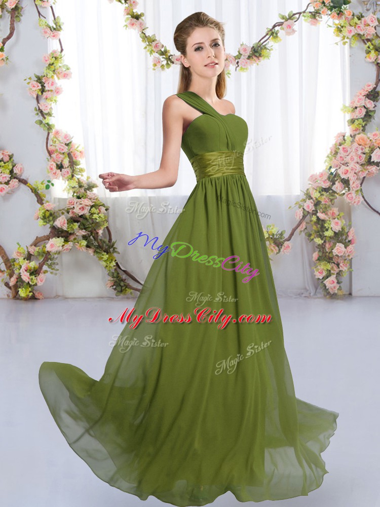 Excellent Sleeveless Lace Up Floor Length Ruching Wedding Guest Dresses