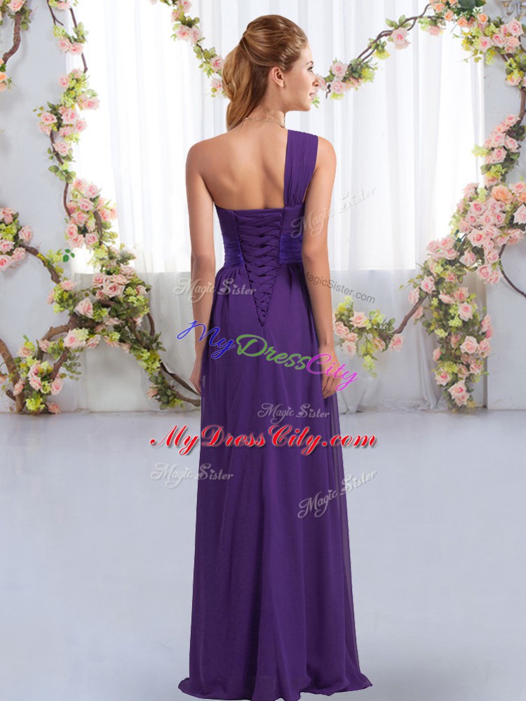 Excellent Sleeveless Lace Up Floor Length Ruching Wedding Guest Dresses