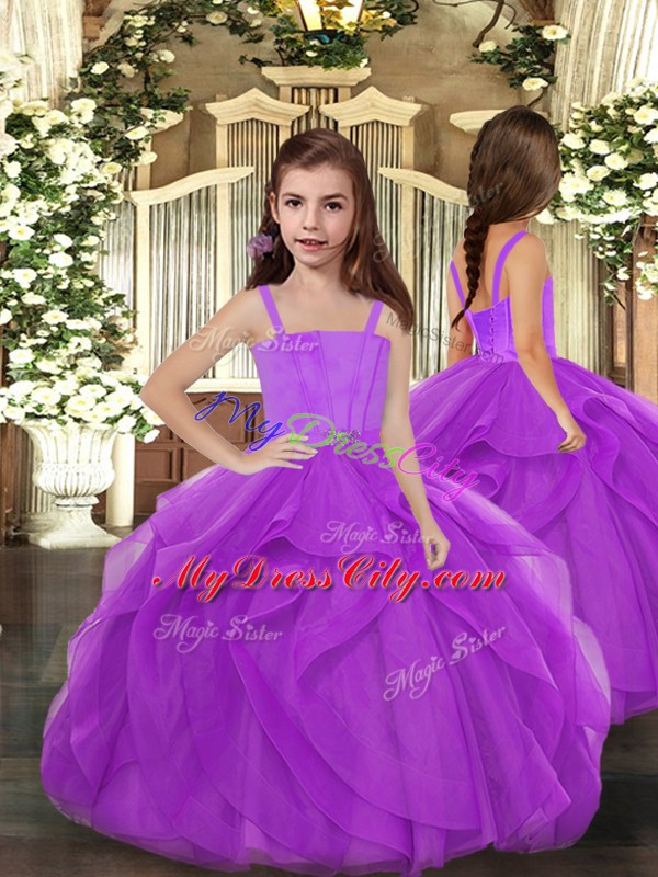 Adorable Sleeveless Lace Up Floor Length Beading and Ruffles Ball Gown Prom Dress