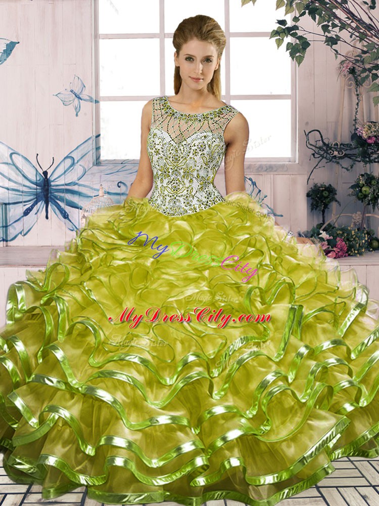 Noble Scoop Sleeveless Organza Quinceanera Gown Beading and Ruffles Lace Up