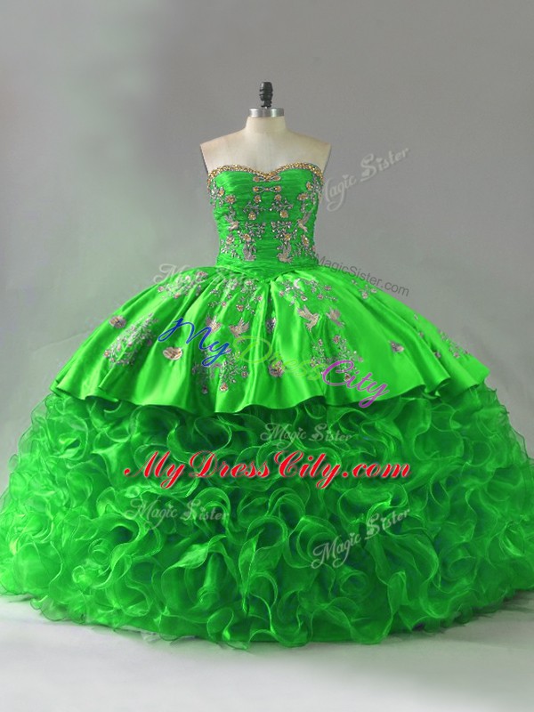 Clearance Sleeveless Brush Train Lace Up Embroidery and Ruffles 15 Quinceanera Dress