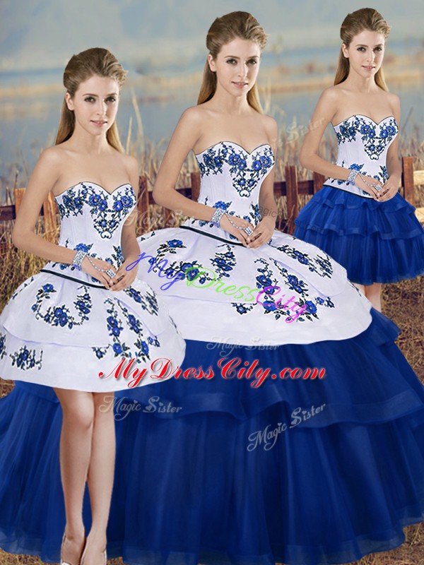 Royal Blue Quinceanera Dress Military Ball and Sweet 16 and Quinceanera with Embroidery and Bowknot Sweetheart Sleeveless Lace Up