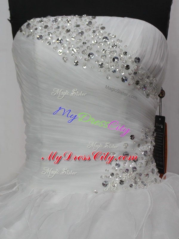 Custom Made White Sweet 16 Dress Strapless Sleeveless Brush Train Lace Up