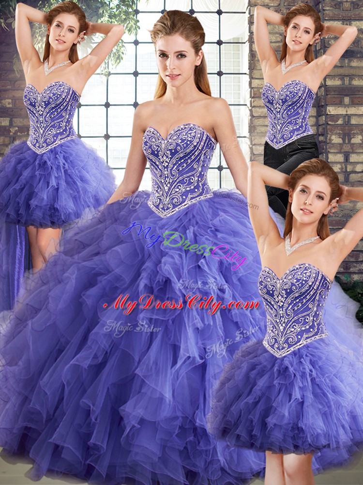 Noble Ball Gowns Quinceanera Dress Lavender Sweetheart Tulle Sleeveless Floor Length Lace Up