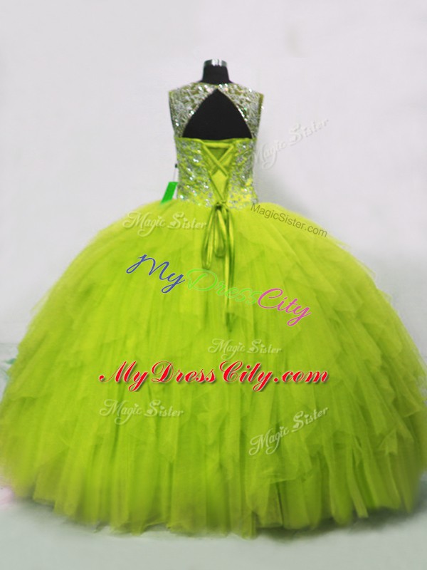 Free and Easy Straps Sleeveless Tulle Sweet 16 Quinceanera Dress Beading and Ruffles Lace Up