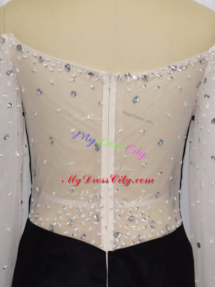 Black Off The Shoulder Neckline Beading Prom Dress Long Sleeves Zipper