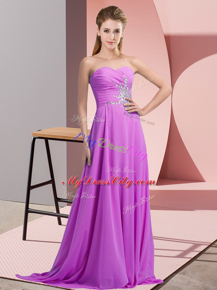 Lilac Halter Top Lace Up Beading and Ruching Prom Party Dress Sleeveless