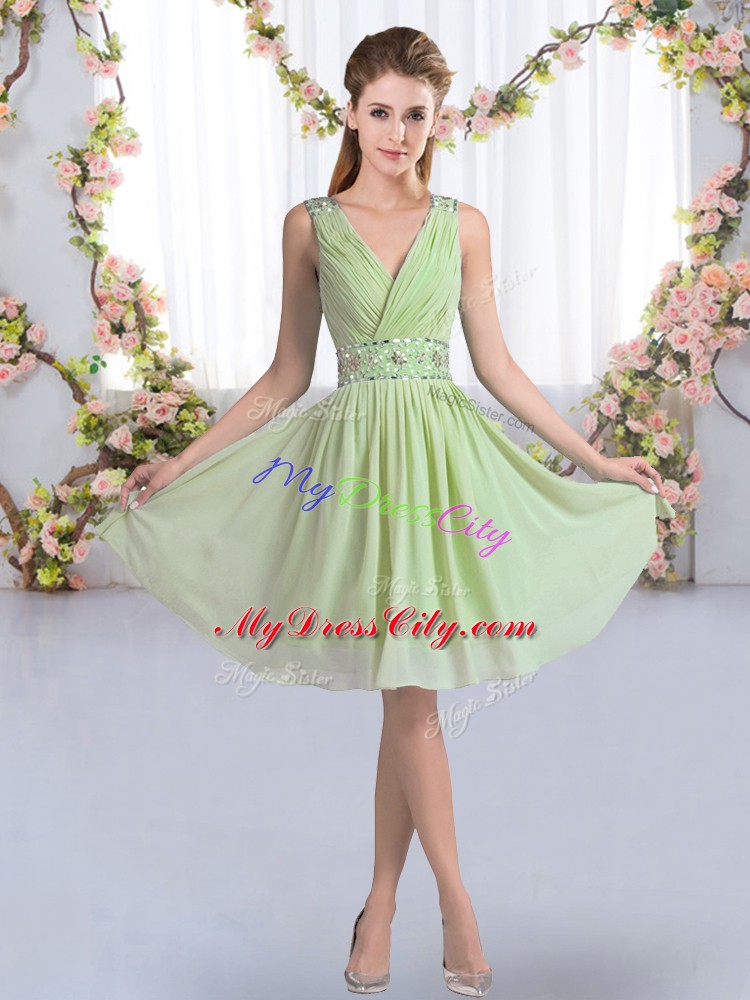 Gorgeous V-neck Sleeveless Chiffon Bridesmaid Dresses Beading Zipper