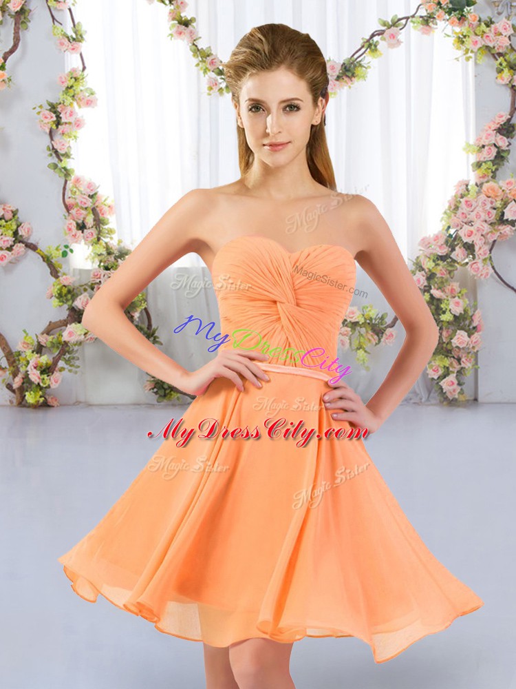 Custom Made Empire Bridesmaids Dress Orange Sweetheart Chiffon Sleeveless Mini Length Lace Up