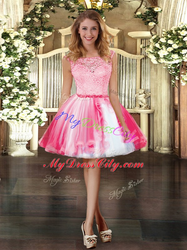 Trendy Scoop Sleeveless Tulle 15 Quinceanera Dress Lace and Ruffles Clasp Handle