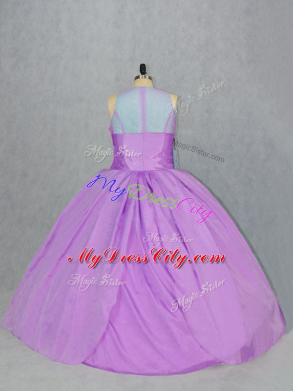 Lilac Taffeta Zipper Sweet 16 Dress Sleeveless Floor Length Embroidery