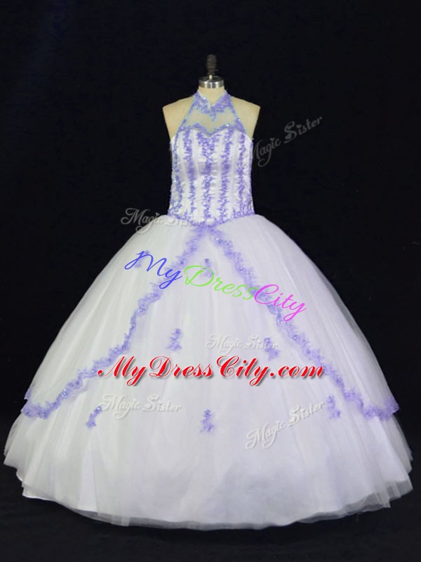 Best Selling Tulle Sleeveless Floor Length 15 Quinceanera Dress and Appliques