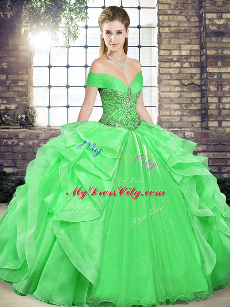 Trendy Organza Sleeveless Floor Length Quinceanera Dress and Beading and Ruffles