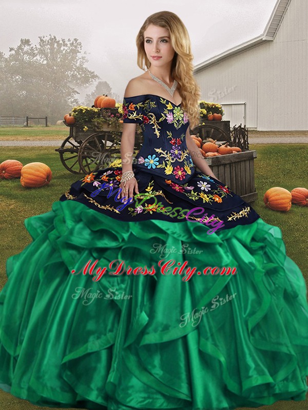 Trendy Sleeveless Embroidery and Ruffles Lace Up Sweet 16 Quinceanera Dress