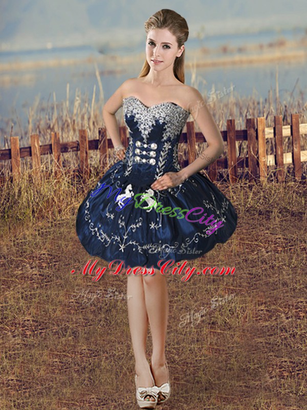 Inexpensive Sweetheart Sleeveless Lace Up Prom Dress Navy Blue Taffeta