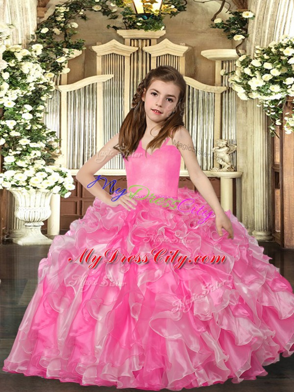 Eye-catching Floor Length Ball Gowns Sleeveless Rose Pink Pageant Dress Lace Up