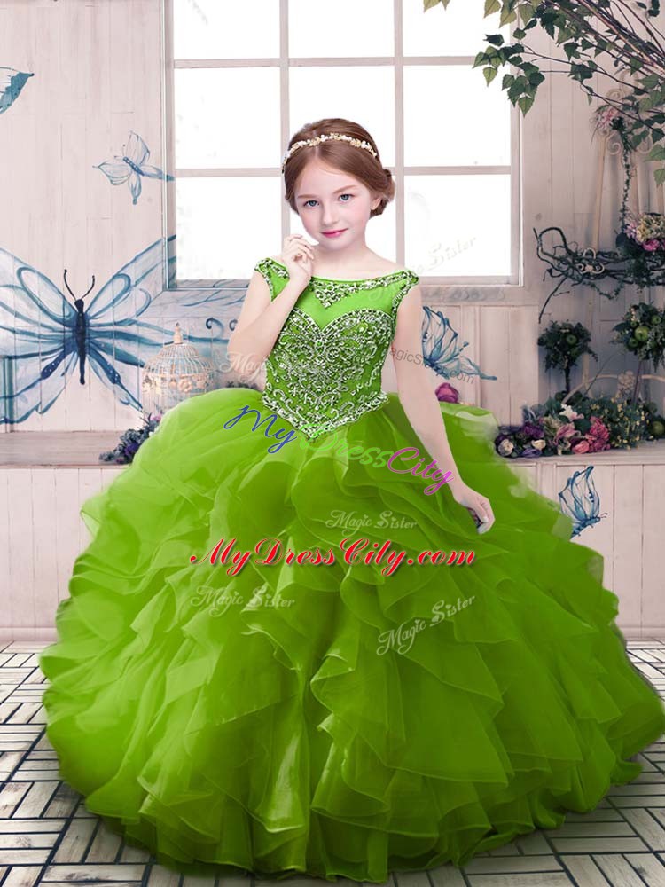 Scoop Sleeveless Organza Little Girl Pageant Dress Beading Zipper