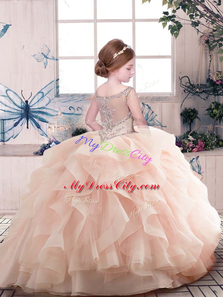 Scoop Sleeveless Organza Little Girl Pageant Dress Beading Zipper